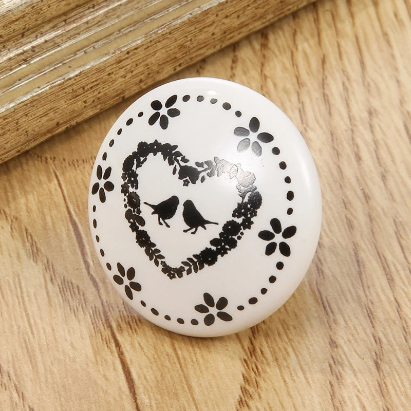 Bouton de Meuble en Porcelaine Blanche à Motifs Noirs, Diamètre 40 mm, vue 11