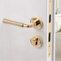 Poignée de Porte Intérieure Dorée Brillante, Béquille Striée en Zinc, vue 6