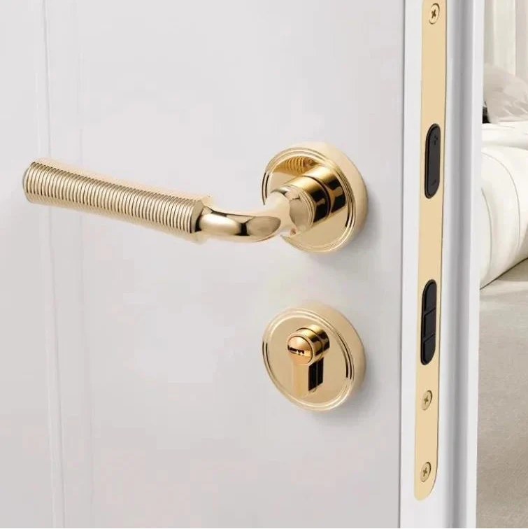 Poignée de Porte Intérieure Dorée Brillante, Béquille Striée en Zinc, vue 6