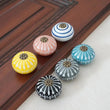 Bouton de Meuble Rond en Céramique Peinte, Motif Rayonnant, Six Couleurs