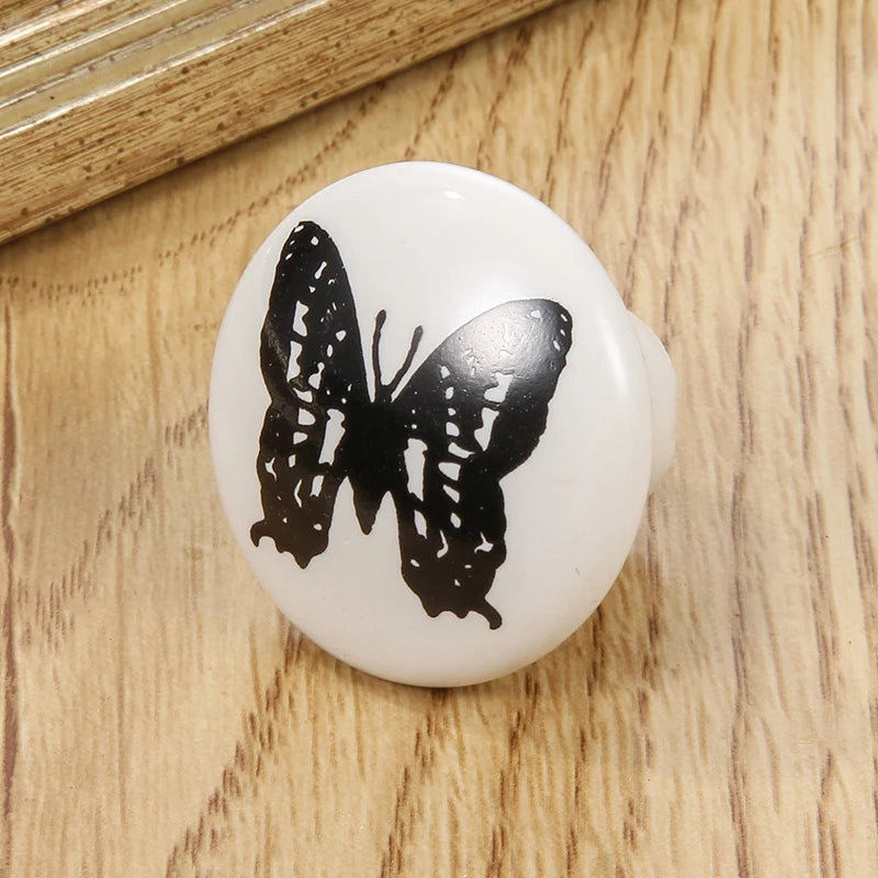 Bouton de Meuble en Porcelaine Blanche à Motifs Noirs, Diamètre 40 mm, vue 8