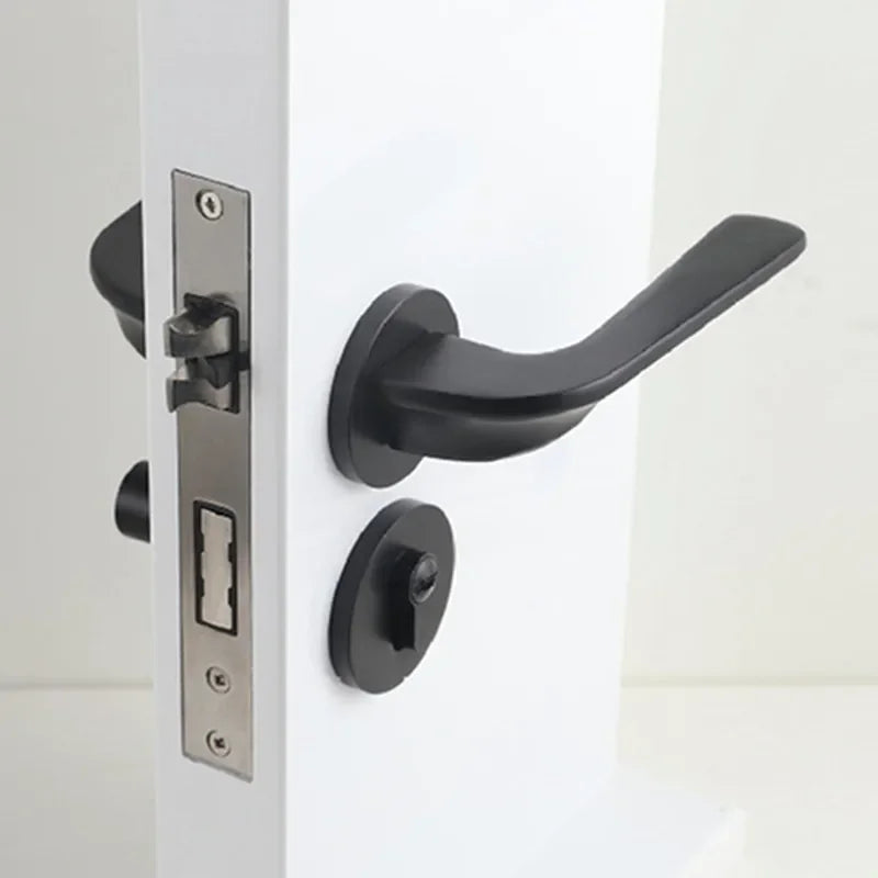 Poignée de porte noire avec serrure – Design moderne en alliage d’aluminium sur rosace