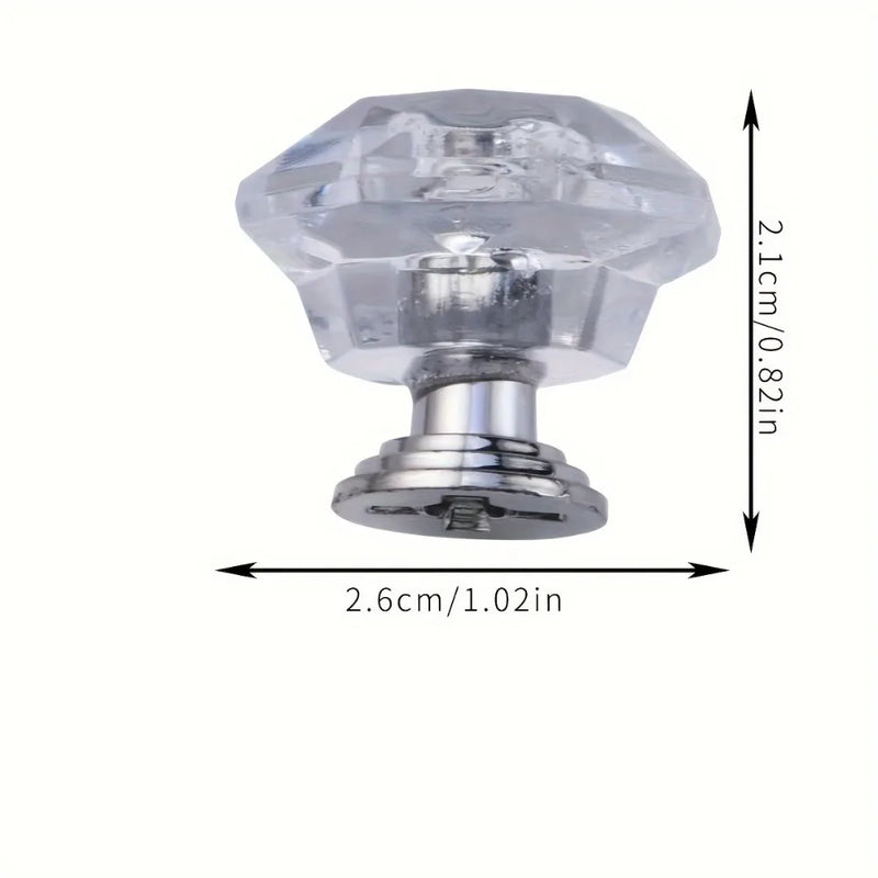 Bouton de Meuble Diamant Transparent, Base Chromée, Lot de 10 ou 20, vue 3