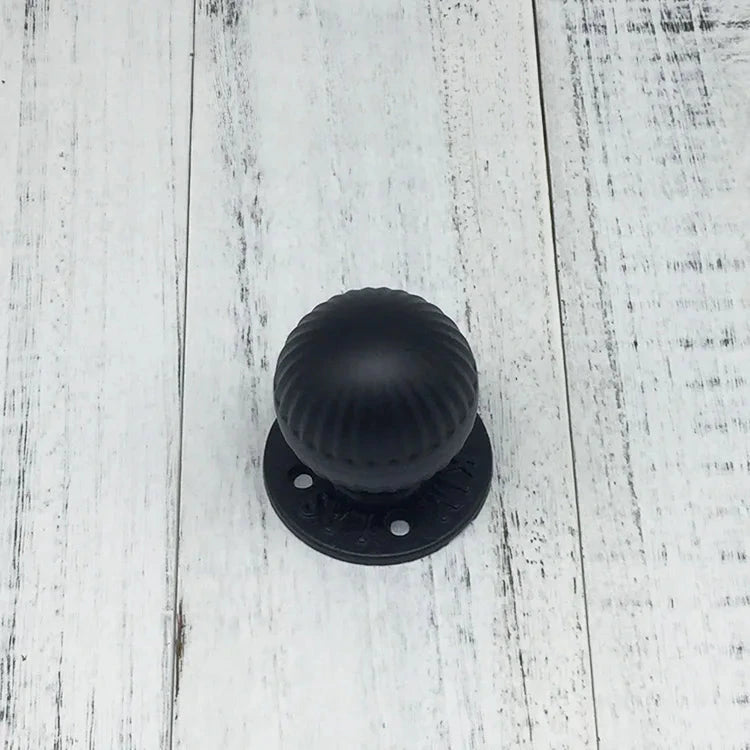 Bouton de Porte Boule Fixe en Fonte Cannelée, Platine Ronde, Portail ou Grange, vue 9