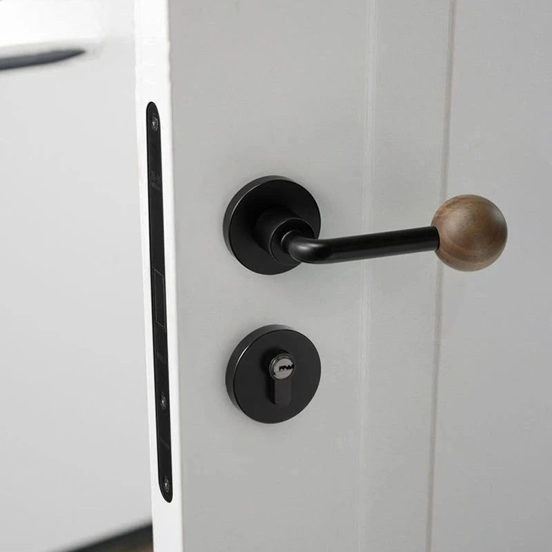 Poignée de Porte Noyer Massif, Béquille à Boule, avec ou sans Clé, vue 7