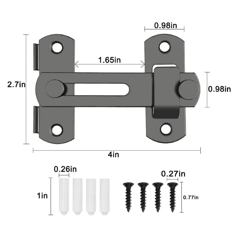 Lot de 2 Verrous Pivotants Noirs pour Porte Coulissante, Grange ou Placard, vue 2