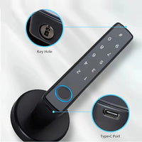 Serrure Connectée à Poignée Noire, Empreinte Digitale, Code et Clé, Bluetooth, vue 4