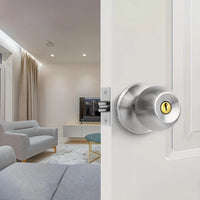 Bouton de Porte Rond à Clé en Nickel Satiné, Condamnation Intérieure, vue 2