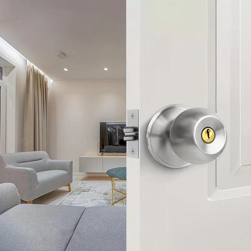 Bouton de Porte Rond à Clé en Nickel Satiné, Condamnation Intérieure, vue 2