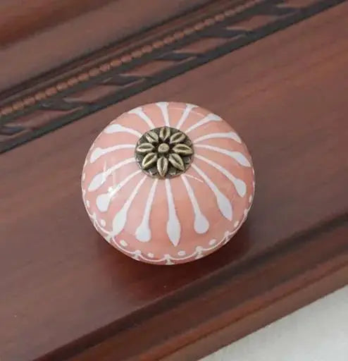 Bouton de Meuble Rond en Céramique Peinte, Motif Rayonnant, Six Couleurs, vue 9