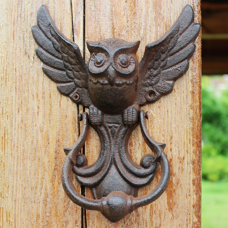 POIGNÉE DE PORTE EXTÉRIEURE VINTAGE EN FER HIBOU DÉCORATIF