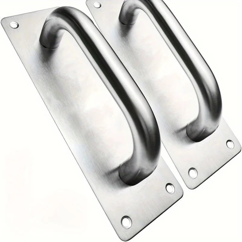 Lot de 2 Poignées de Tirage Inox Brossé sur Plaque, 200 x 65 mm