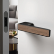 Poignée de Porte Rectangulaire Noir Mat à Insert Bois, sans Serrure