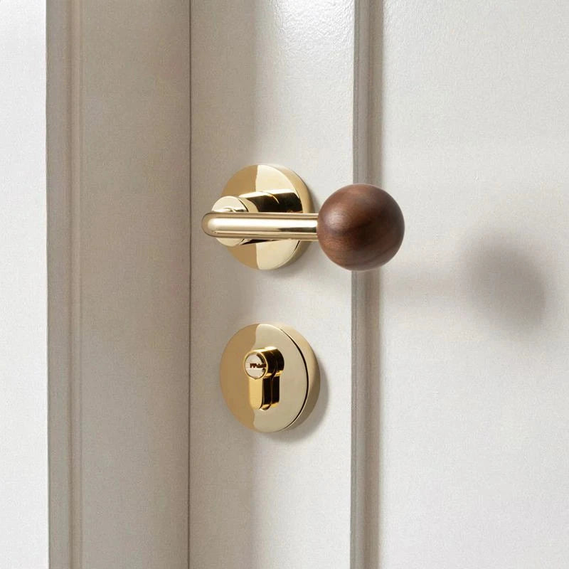 Poignée de Porte Noyer Massif, Béquille à Boule, avec ou sans Clé, vue 3