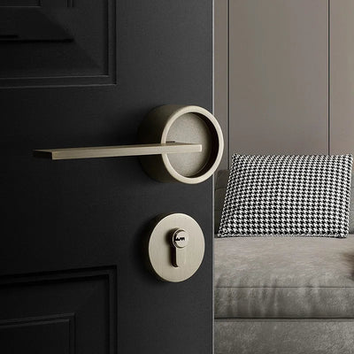 Poignée de Porte Intérieure Design Bronze, Béquille Lame Fine sur Rosace Ronde, vue 2