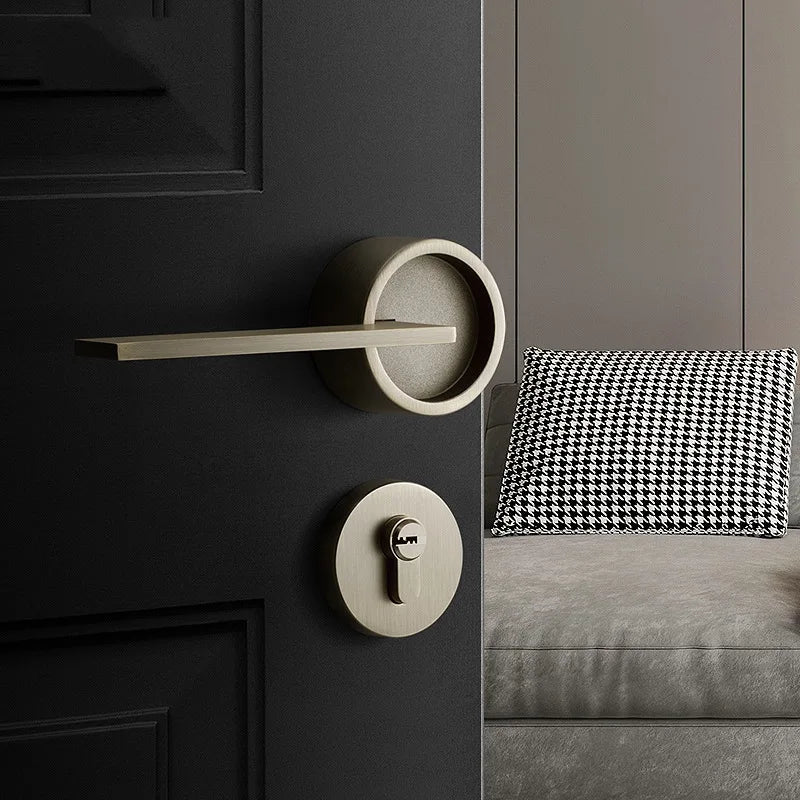 Poignée de Porte Intérieure Design Bronze, Béquille Lame Fine sur Rosace Ronde, vue 2