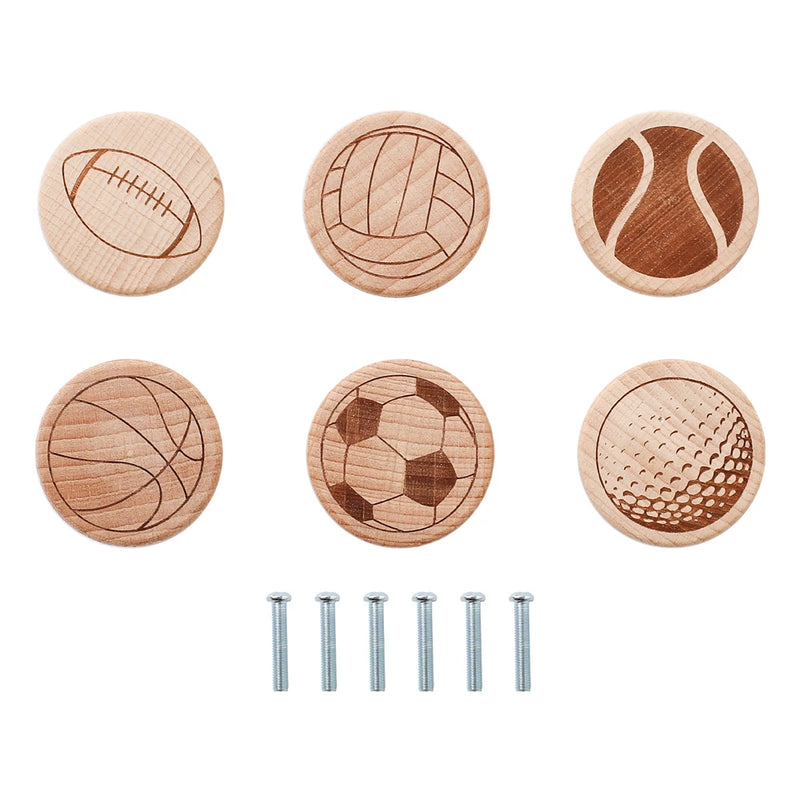 Bouton de Meuble en Hêtre Gravé pour Chambre d'Enfant, Lot de 6, vue 9