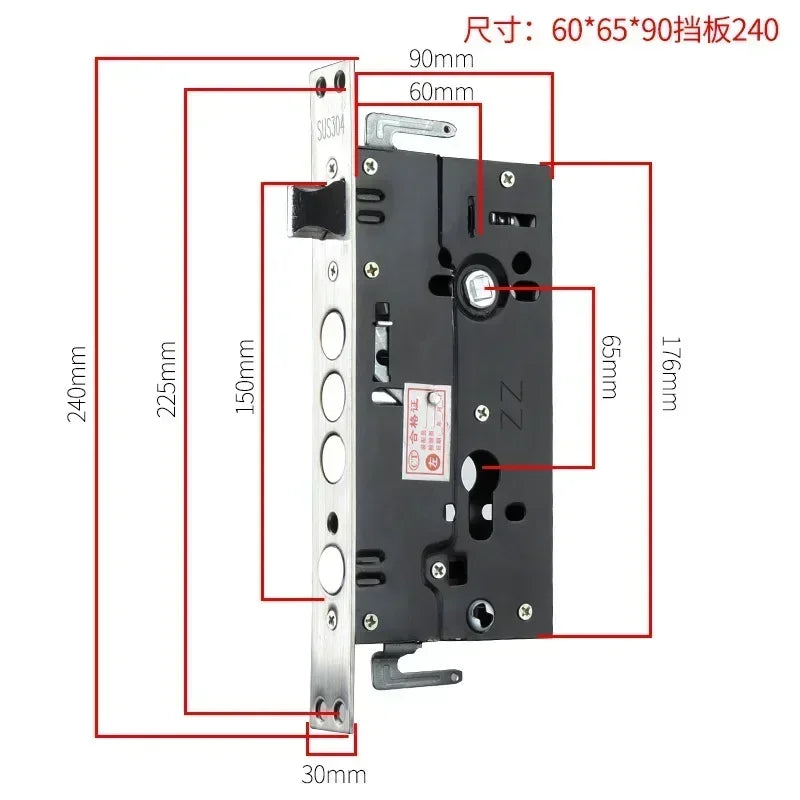 Serrure Encastrable en Fonte pour Porte de Sécurité, Entraxe 65 mm, Têtière 240 mm, vue 4