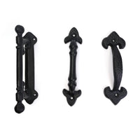 Poignée de Tirage en Fonte Noire Rustique, Fleur de Lys ou Barre à Boules, 170 à 185 mm
