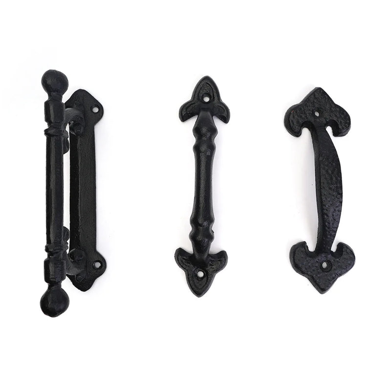 Poignée de Tirage en Fonte Noire Rustique, Fleur de Lys ou Barre à Boules, 170 à 185 mm