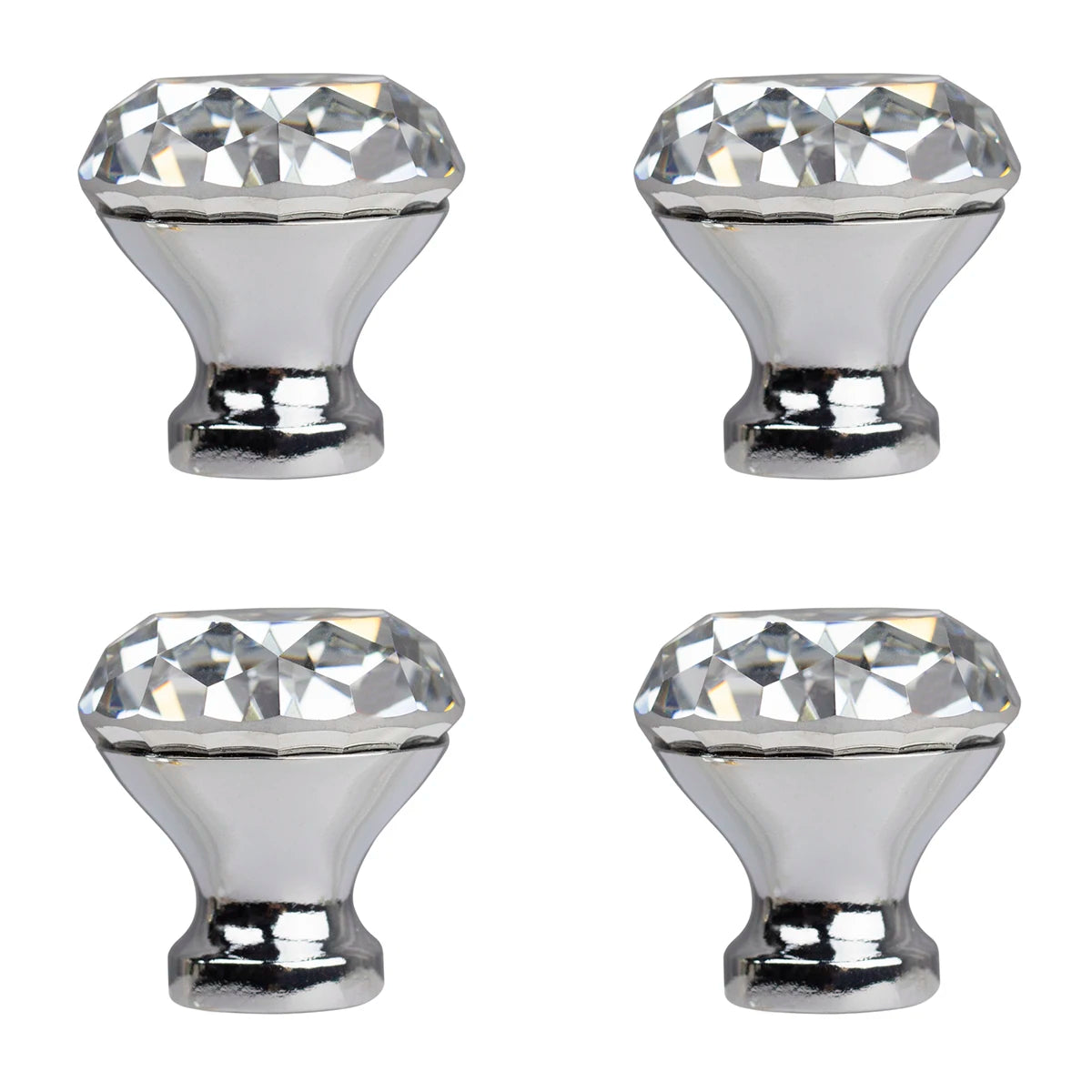 Bouton de Meuble en Cristal Taillé, Chromé ou Doré, Lot de 4