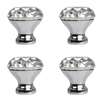 Bouton de Meuble en Cristal Taillé, Chromé ou Doré, Lot de 4
