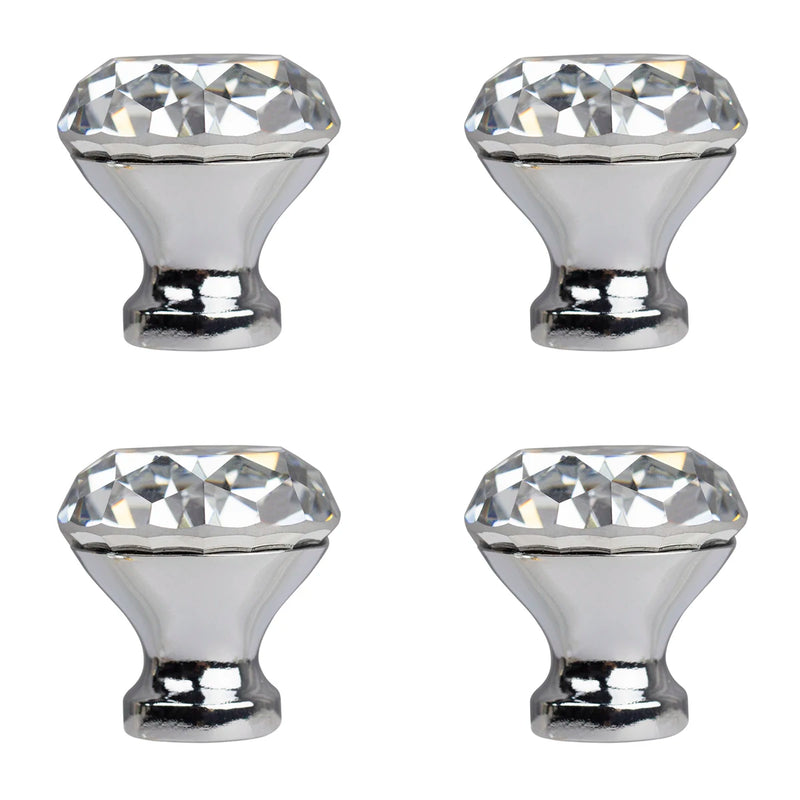 Bouton de Meuble en Cristal Taillé, Chromé ou Doré, Lot de 4