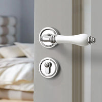 Poignée de Porte Porcelaine Blanche et Chrome sur Rosace, Serrure Magnétique
