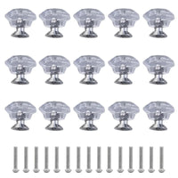 Bouton de Meuble Transparent à Facettes, Lot de 15, Argent ou Doré
