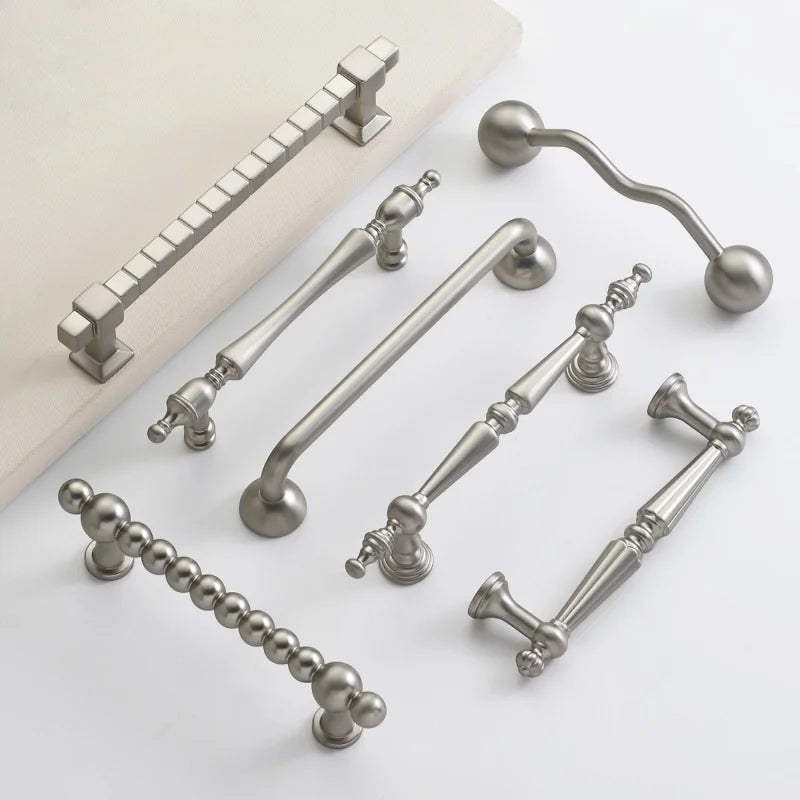Poignée de Meuble Nickel Brossé, Boutons et Barres, Entraxe 96 à 256 mm