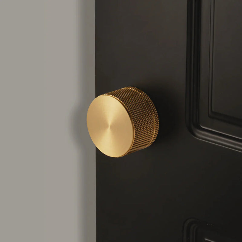 Bouton de Porte Rond Moleté en Laiton, Noir ou Doré, avec Condamnation, vue 6