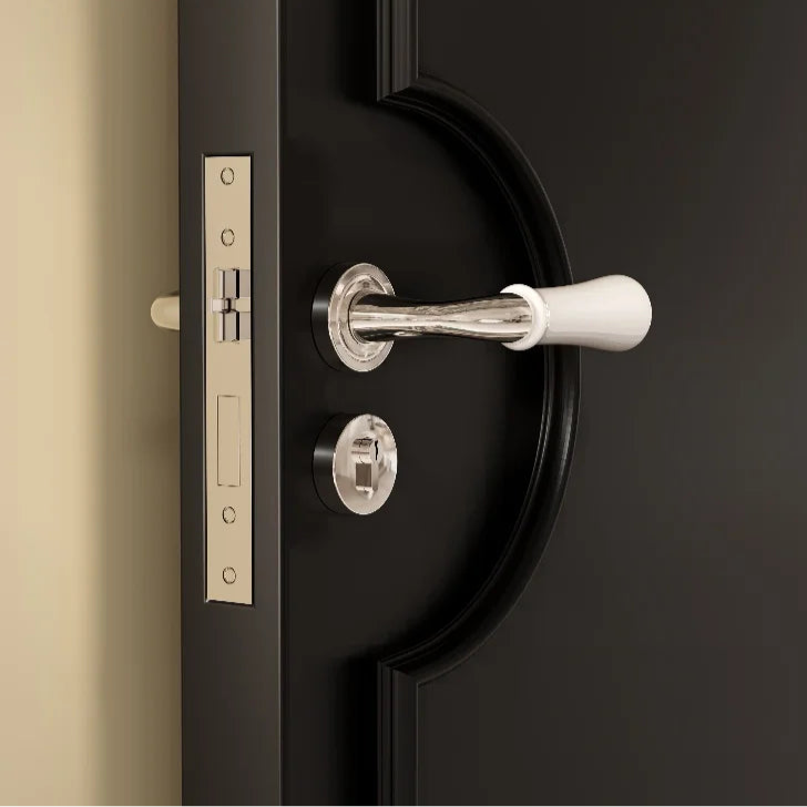 Poignée de Porte Blanche en Porcelaine, Base Chromée, Serrure Magnétique et Clés