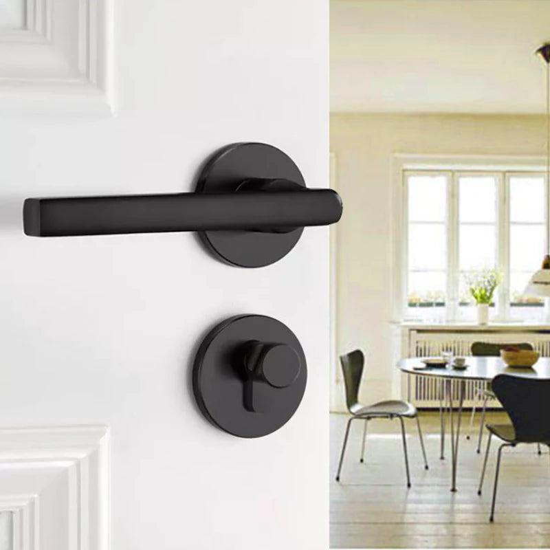Poignée de Porte Noire avec Serrure – Design Élégant en Alliage de Zinc