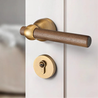 Poignée de Porte en Bois Brut, Base Dorée, sans Serrure