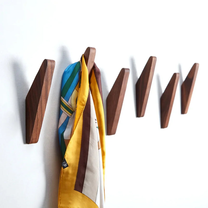 Patère Murale en Bois de Chêne ou Noyer, Forme Biseautée, 15 cm