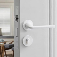 Poignée de Porte Blanche Béquille Plate Fine avec Serrure, Aluminium