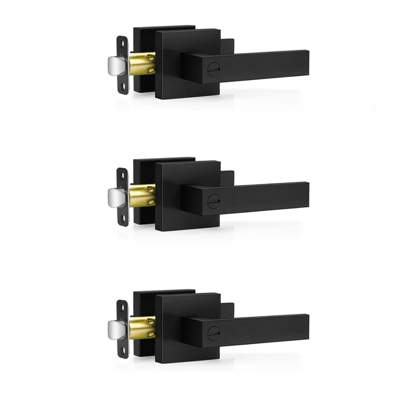 Lot de 3 Poignées de Porte Noir Mat à Condamnation, Béquille 123 mm