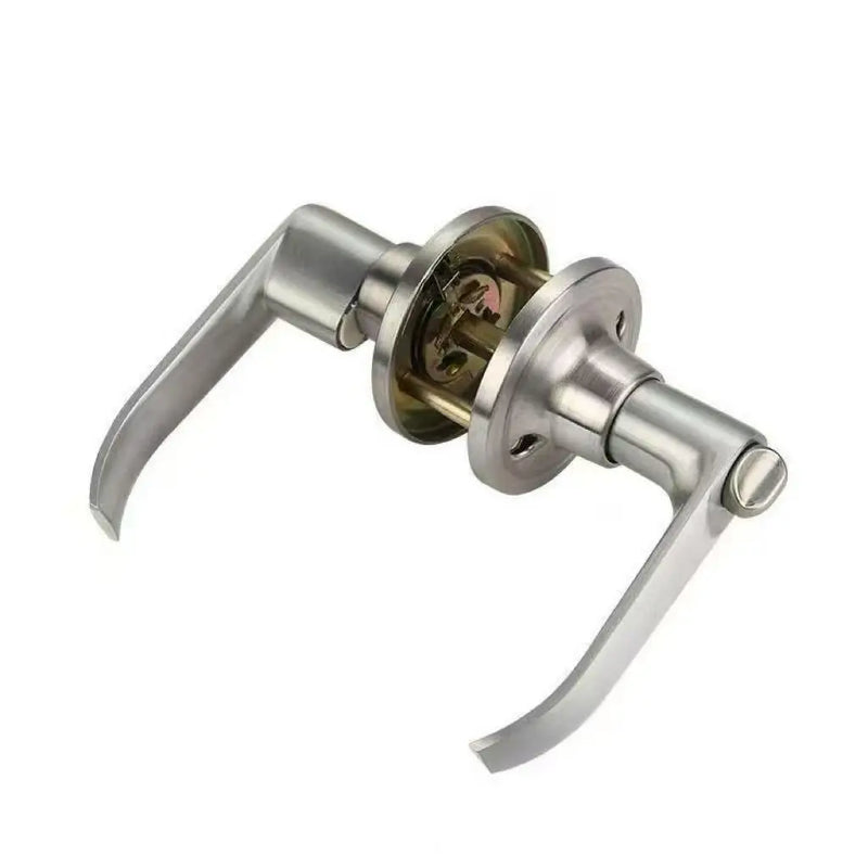 Poignée de Porte Intérieure à Condamnation en Inox Brossé sur Rosace Ronde