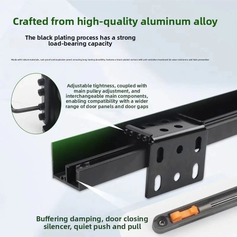 Kit Porte Coulissante Invisible Rail Aluminium de 1 m, Charge 80 kg