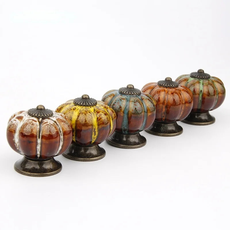 Bouton de Meuble en Céramique Forme Citrouille, Effet Léopard, 40 mm