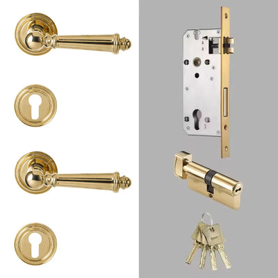 Poignée de Porte Intérieure Classique en Laiton Doré, avec ou sans Serrure, vue 9