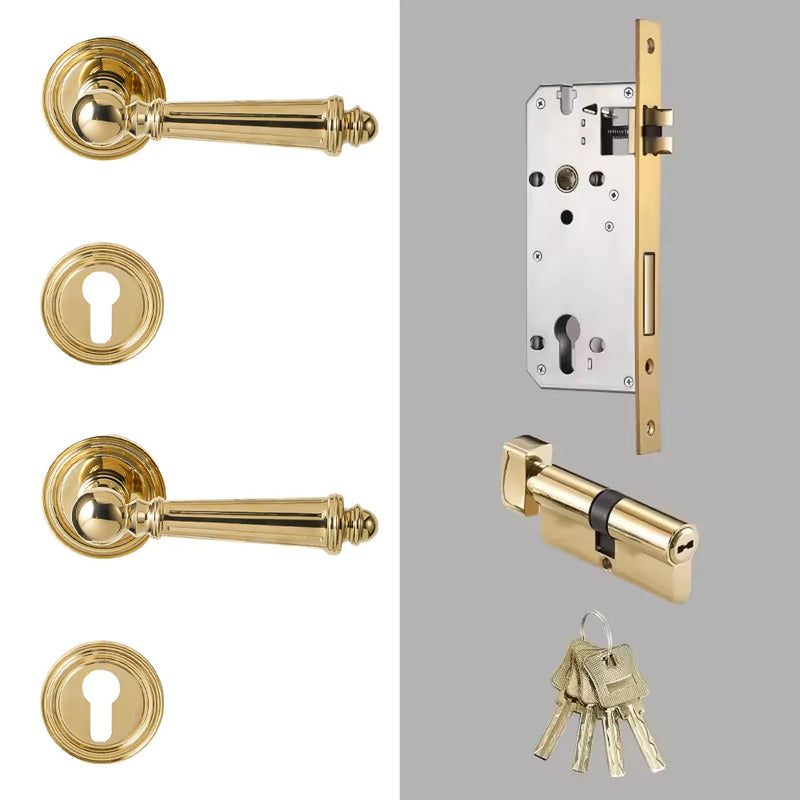 Poignée de Porte Intérieure Classique en Laiton Doré, avec ou sans Serrure, vue 9