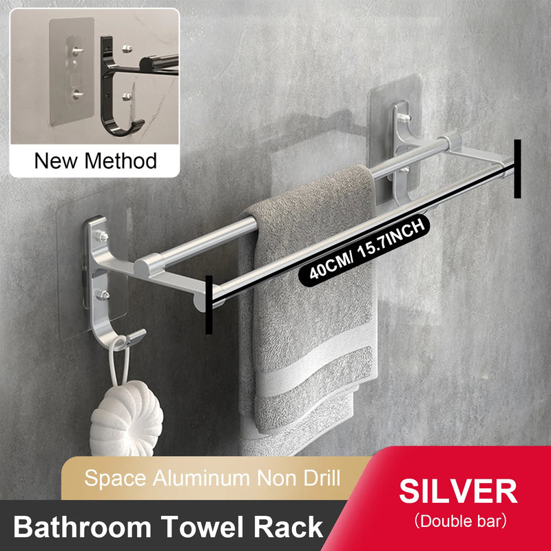 Porte-Serviettes Double Barre en Aluminium sans Perçage, 40 ou 50 cm, vue 10