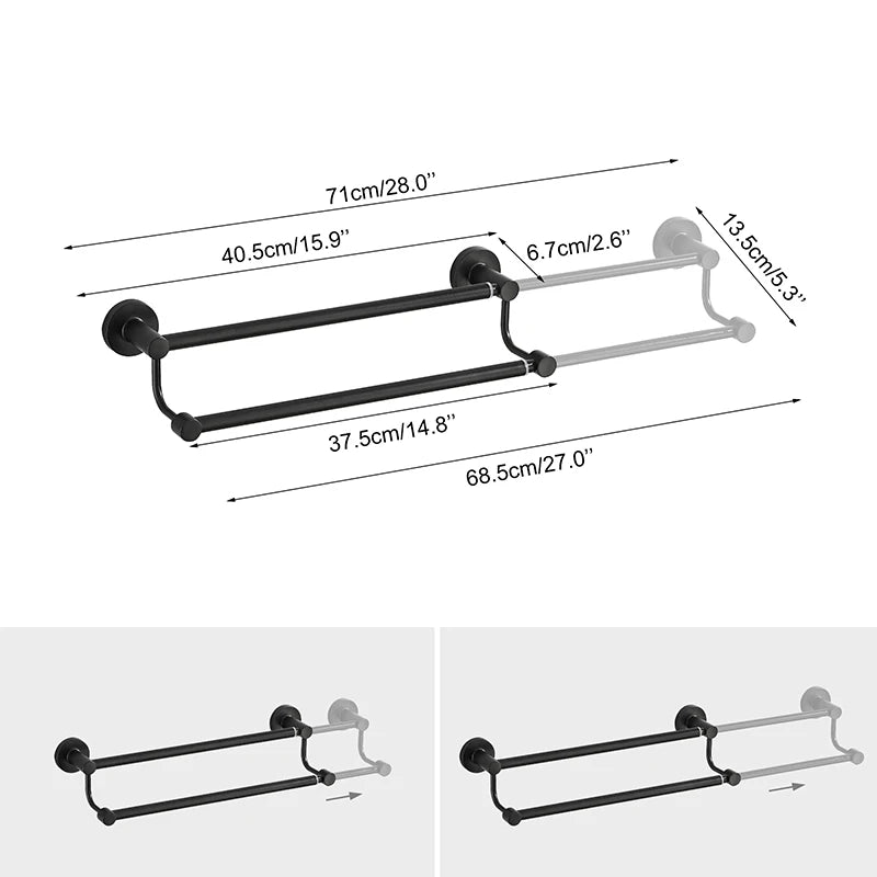Porte-Serviettes Mural Télescopique Double Barre en Inox, 4 Finitions, vue 2