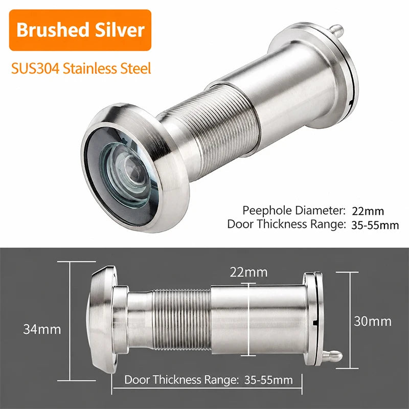 Judas de Porte Inox Brossé Grand Angle 200°, Perçage 16 ou 22 mm, vue 7