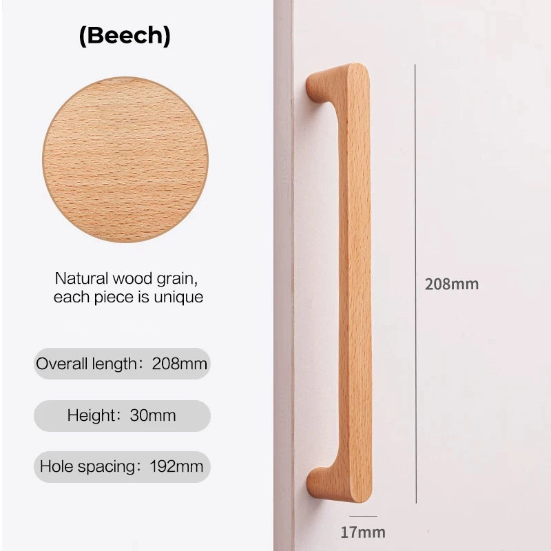 Poignée de Meuble en Bois Massif, Hêtre ou Noyer, Entraxe 96 à 256 mm, vue 14