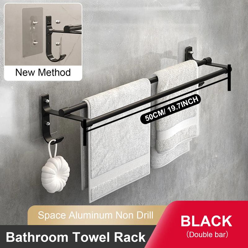 Porte-Serviettes Double Barre en Aluminium sans Perçage, 40 ou 50 cm, vue 11