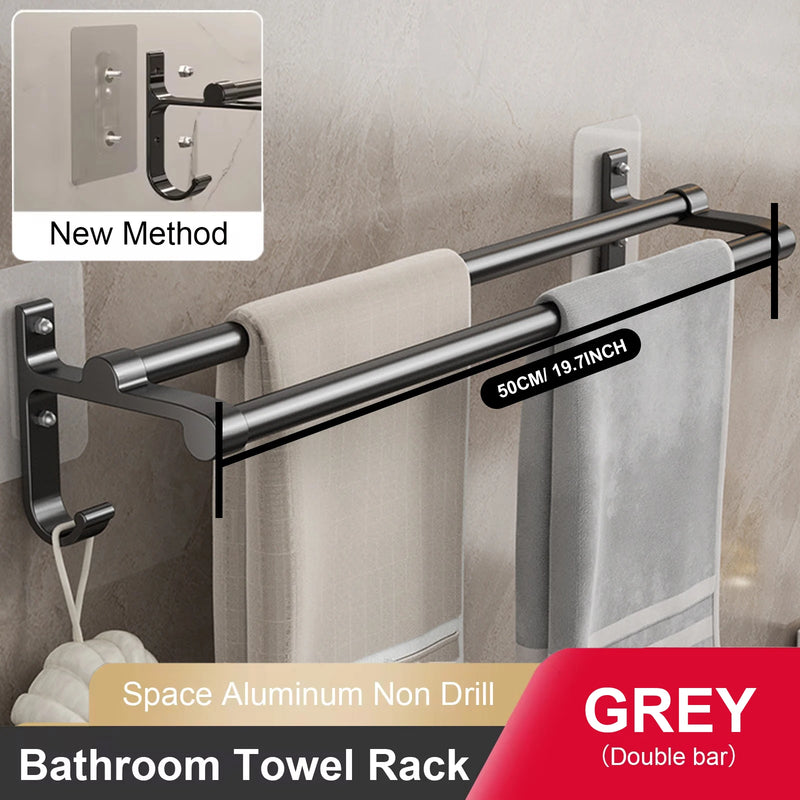 Porte-Serviettes Double Barre en Aluminium sans Perçage, 40 ou 50 cm, vue 8