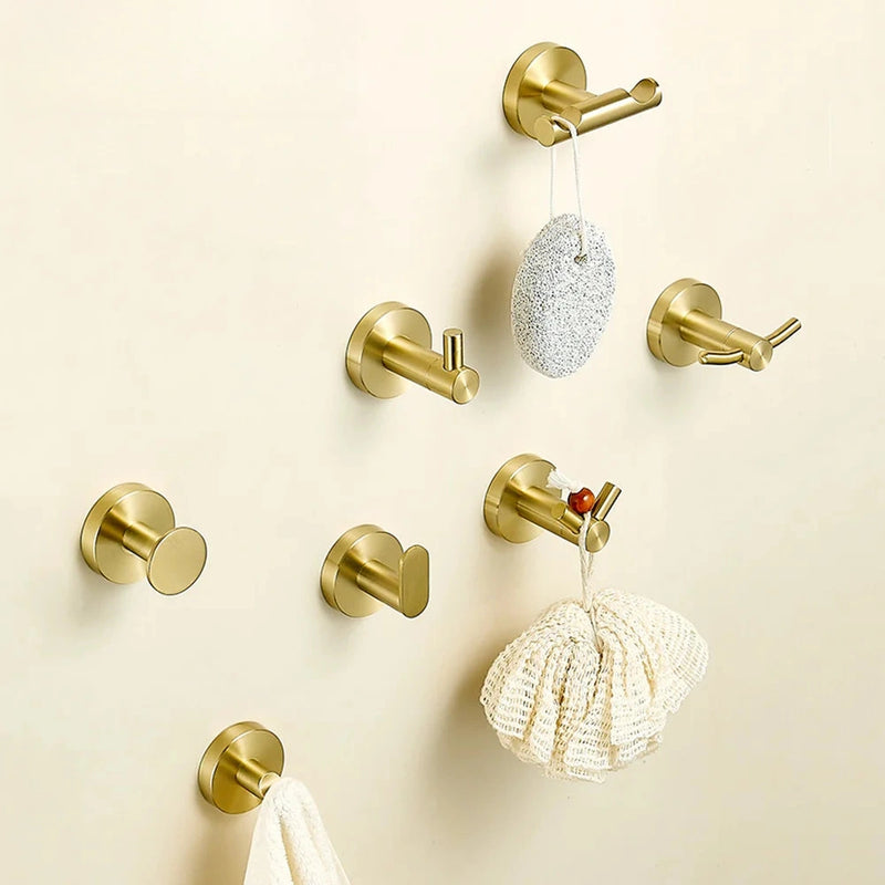 Patère murale en inox doré brossé, 7 modèles, crochet simple ou double, vue 2