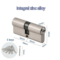 Cylindre de Porte Européen Double Entrée, Zamak Brossé, 60 à 90 mm, 5 Clés, vue 4